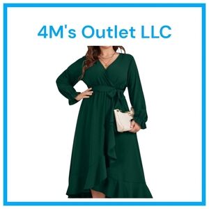SCOMCHIC Women Plus Size Maxi Dress Long Sleeve Wrap V Neck High Low Split Ruffl
